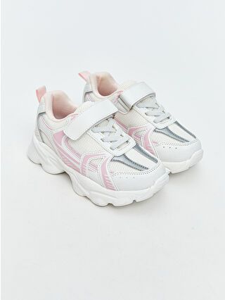 Pink Lace-Up and Hook-and-Loop Girls' Sports Shoes