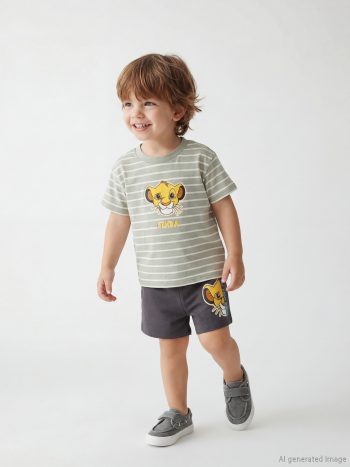 Green Lion King Print Baby Boy T-Shirt and Shorts Set