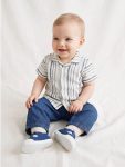 Ecru Short-Sleeved Shirt and Pants Baby Boy Set