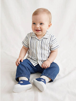 Ecru Short-Sleeved Shirt and Pants Baby Boy Set