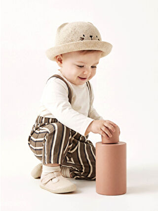 Ecru Striped Baby Boy T-Shirt and Pants Set