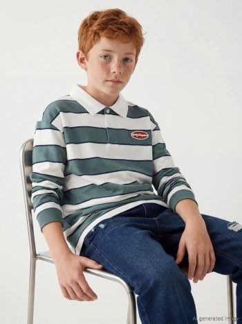 Green Striped Polo Neck Boys' T-Shirt