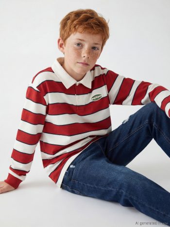 Orange Striped Polo Collar Long Sleeve T-Shirt for Boys