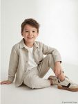 Gray Gabardine Shirt and Pants Set with T-Shirt for Boys