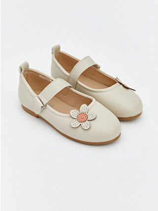 Beige Floral Detail Girl Baby Ballet Flats
