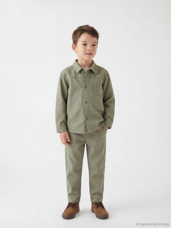 Green Boys' Gabardine Shirt and Pants Set