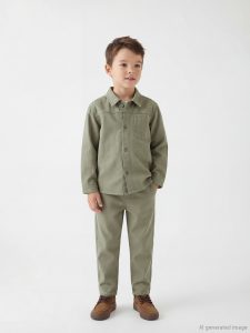Yeşil Erkek Çocuk Gabardin Gömlek ve Pantolon