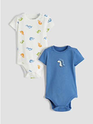 Beige Dinosaur Print 2-Pack Snap Button Bodysuit for Baby Boys