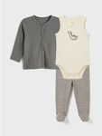 Gray Baby Boy Cardigan Bodysuit and Bootie Pants Set
