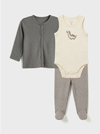 Gray Baby Boy Cardigan Bodysuit and Bootie Pants Set