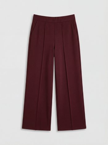 Burgundy Elastic Waist Wide Leg Women's Sweatpants