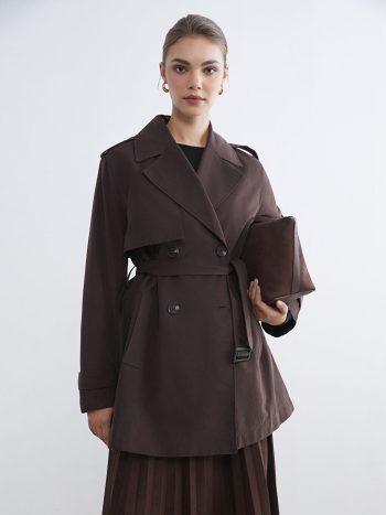 Brown Cross-Collar Women's Trench Coat