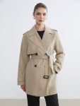 Beige Notched Collar Women's Trench Coat