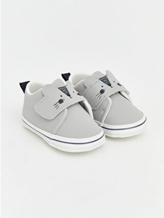 Gray Pre-Walking Shoes for Baby Boys with Animal Figures