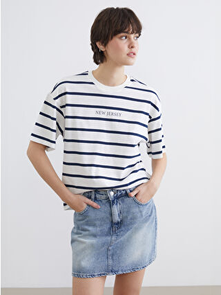 Navy Blue New Jersey Print Oversize Women's T-Shirt