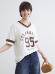 Beige V-Neck Los Angeles Print Oversize Women's T-Shirt