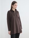 Kahverengi Dik Yaka Kadın Sweatshirt Tunik