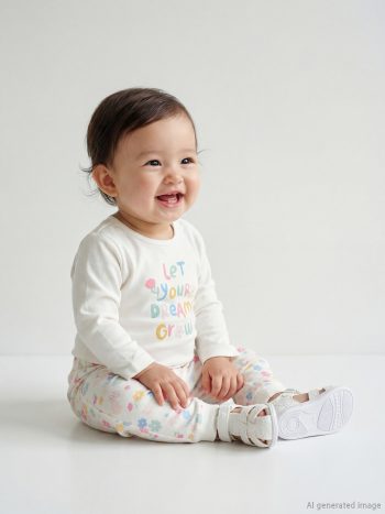 Pembe Baskılı Kız Bebek Çıtçıtlı Body ve Tayt