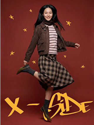 Brown Waist Zippered Plaid A-Line Skirt