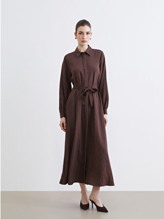 Brown Belted Modal Blend Shirt Dress