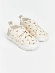 Beige Hook-and-Loop First Step Shoes for Baby Girls