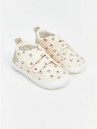 Beige Hook-and-Loop First Step Shoes for Baby Girls
