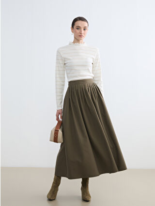 Khaki Waist Zippered Pleated Skirt