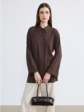 Brown Linen Blend Women's Shirt Tunic