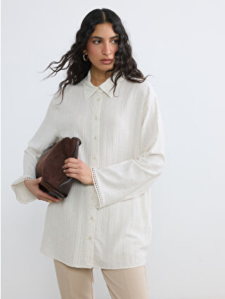 Ecru Textured Linen Blend Women's Shirt Tunic