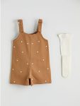 Brown Square Neck Embroidered Girls Gabardine Dress