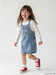 Indigo Square Neck Stone Embellished Girls' Denim Overalls