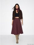 Burgundy High-Waisted Zippered Plaid Flared Skirt