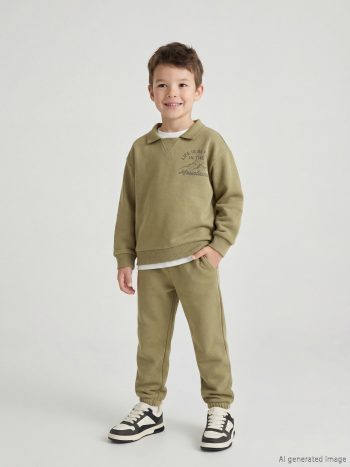 Haki Polo Collar Printed Boys' Thick Track Suit