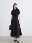 Black Elastic Waist Lace Detail A-Line Skirt