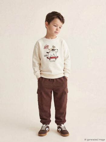 Brown Elastic Waist Boys' Cargo Jogger Pants