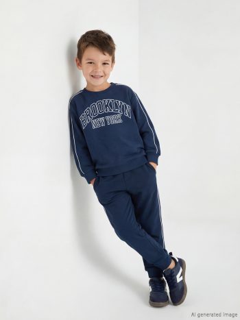 Navy Blue New York Print Boys' Tracksuit Set
