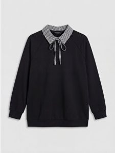 Siyah Gömlek Yaka Ekose Kadın Sweatshirt Tunik