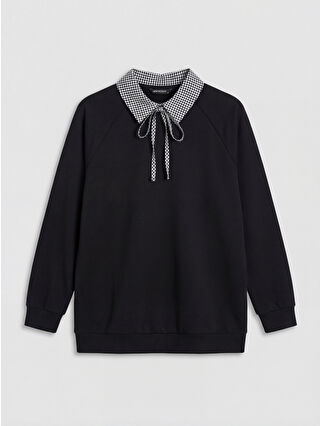 Black Shirt Collar Plaid Women's Sweatshirt Tunic