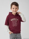 Bordo Brooklyn Baskılı Erkek Çocuk Kalın Kapüşonlu Sweatshirt