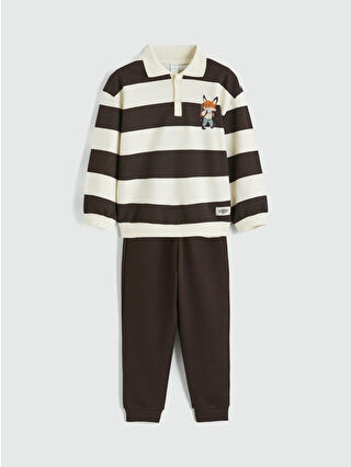 Brown Polo Neck Boys' Sweatshirt and Sweatpants Set