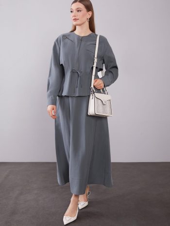 Anthracite Shoulder Zipper Detail Skirt Set