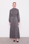 Anthracite Shoulder Embroidered Detail Crepe Dress