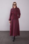 Burgundy Pleated Patch Detail Skirt Set