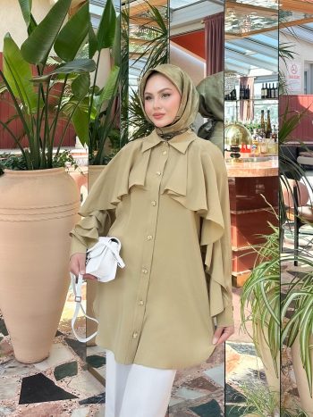 Pistachio Green Ruffle Detail Button-Down Shirt