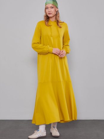 Pistachio Green Hooded Dress with Hidden Pocket Detail