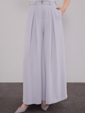 Gray Wide-Leg Pleated Trousers Skirt