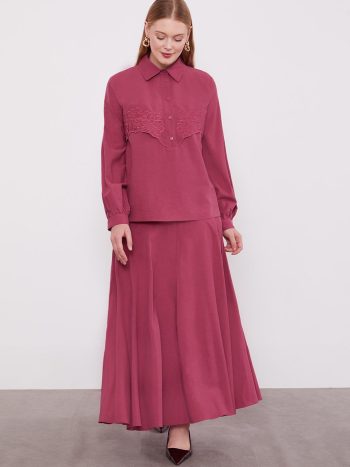 Gül Kurusu Nakış Detaylı Cupra Etek Takım