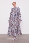 Indigo Ruffled Ethnic Pattern Dress