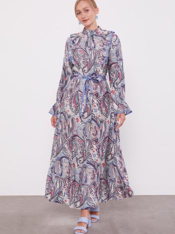 Indigo Ruffled Ethnic Pattern Dress