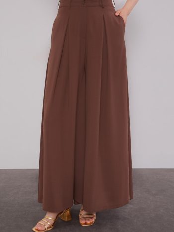 Coffee Wide Leg Pleated Trouser Skirt